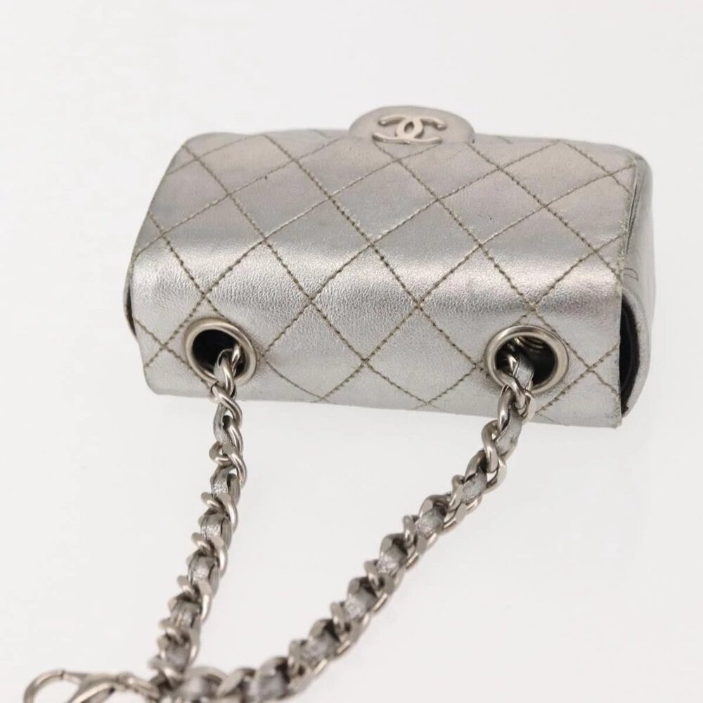 CHANEL Matelasse Chain Hand Bag Lamb Skin Silver CC Auth 148202 - Picture 7 of 16